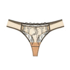 Amour d'Agnette Kim Floral Embroidered Thong on jelly fabric, front view on a white background.
