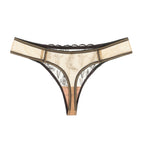 Amour d'Agnette Kim Floral Embroidered Thong on jelly fabric, detail view on a white background.