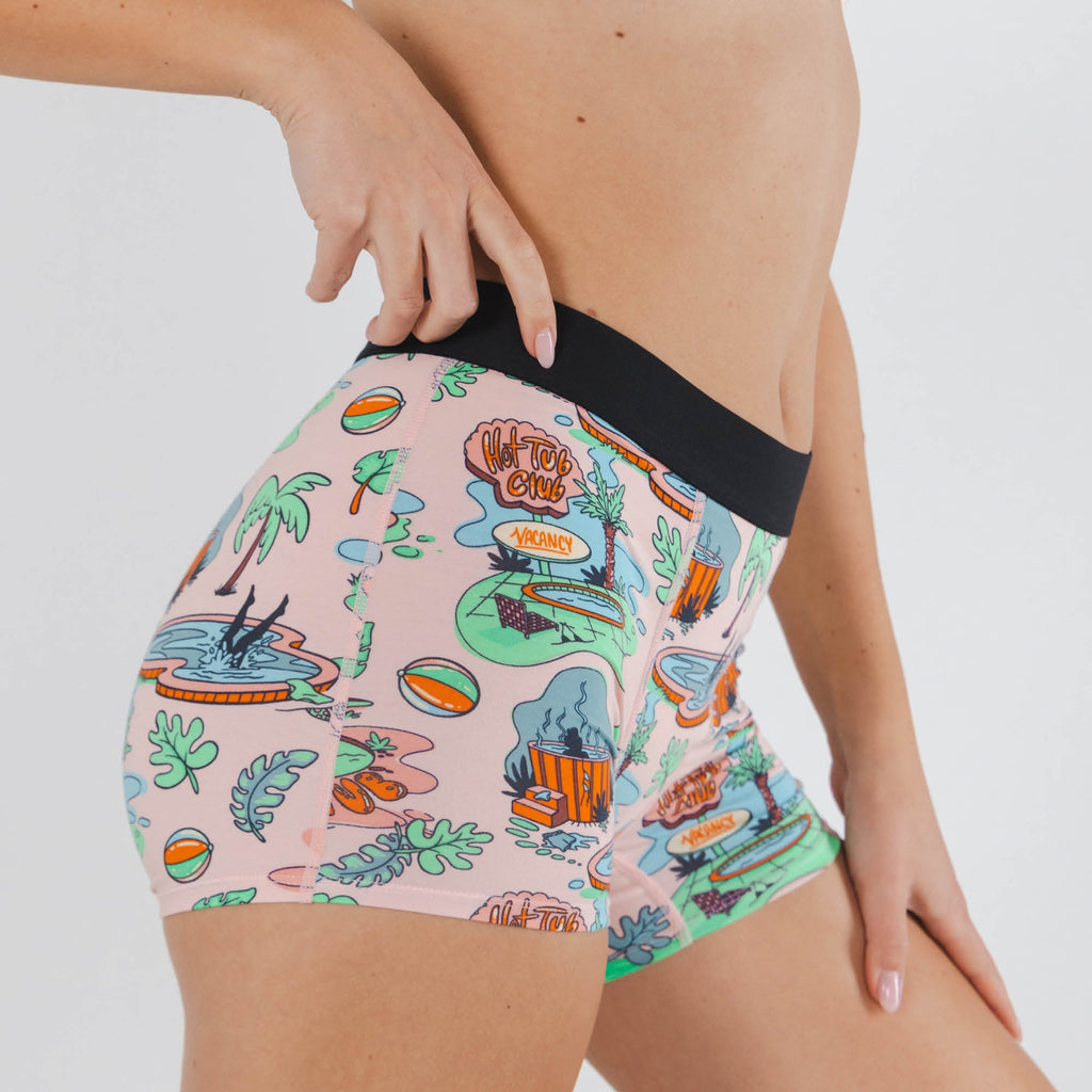 Shinesty The Motel Hotel Palm Springs tropical women's boxers – retro novelty lounge underwear