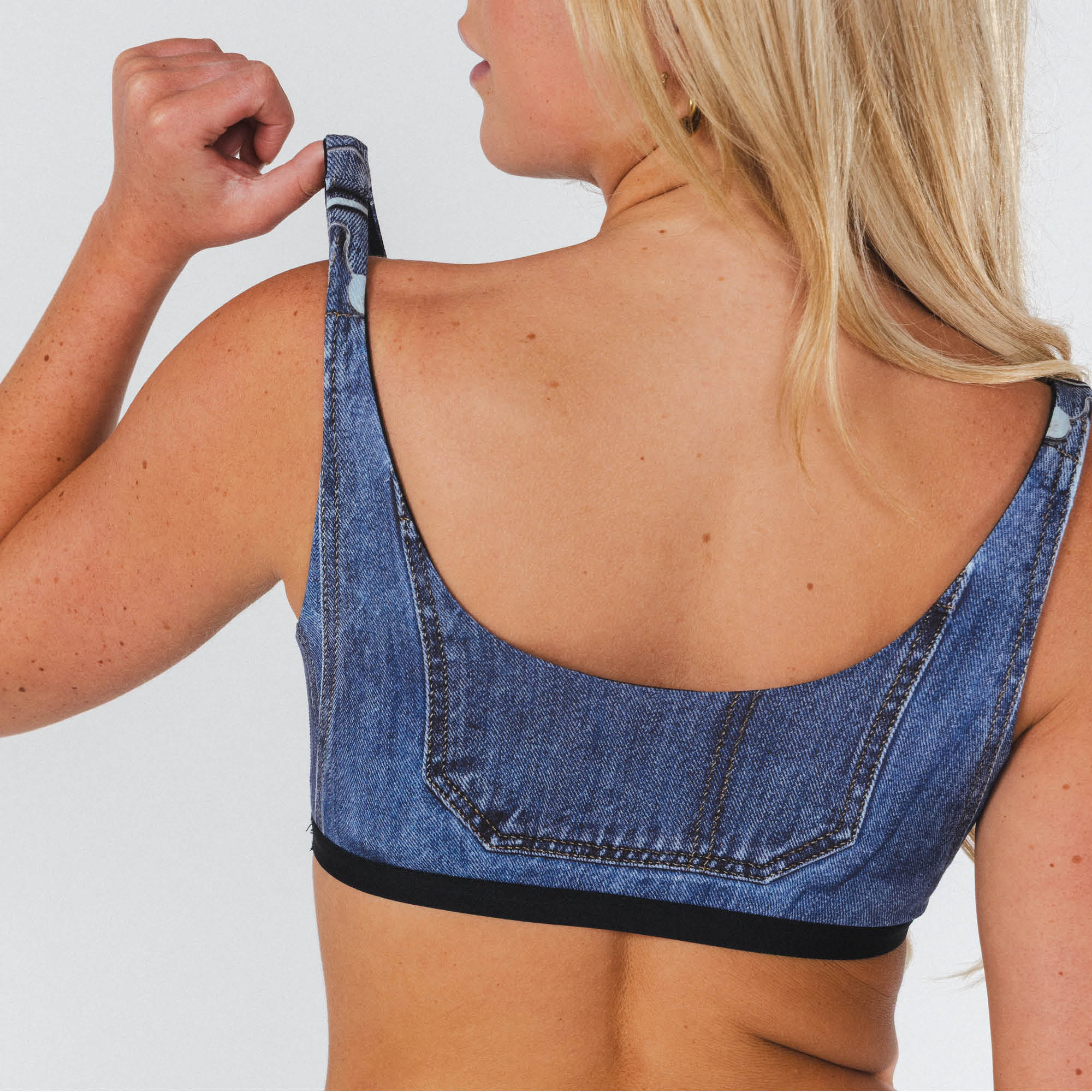 Shinesty The Britney denim print Boob Hammock reversible bralette – two-in-one novelty