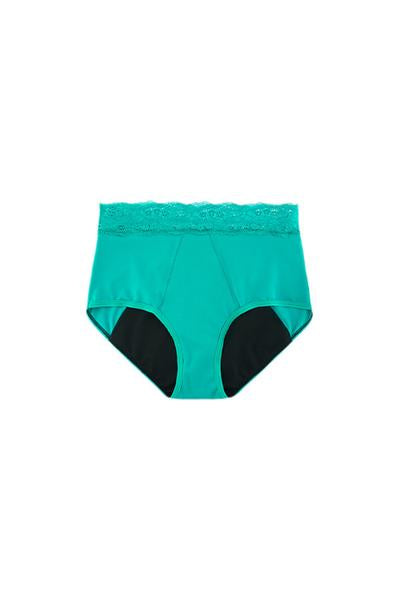 Dear Kate Ada Brief Full in Green, front view flat lay on a white background.