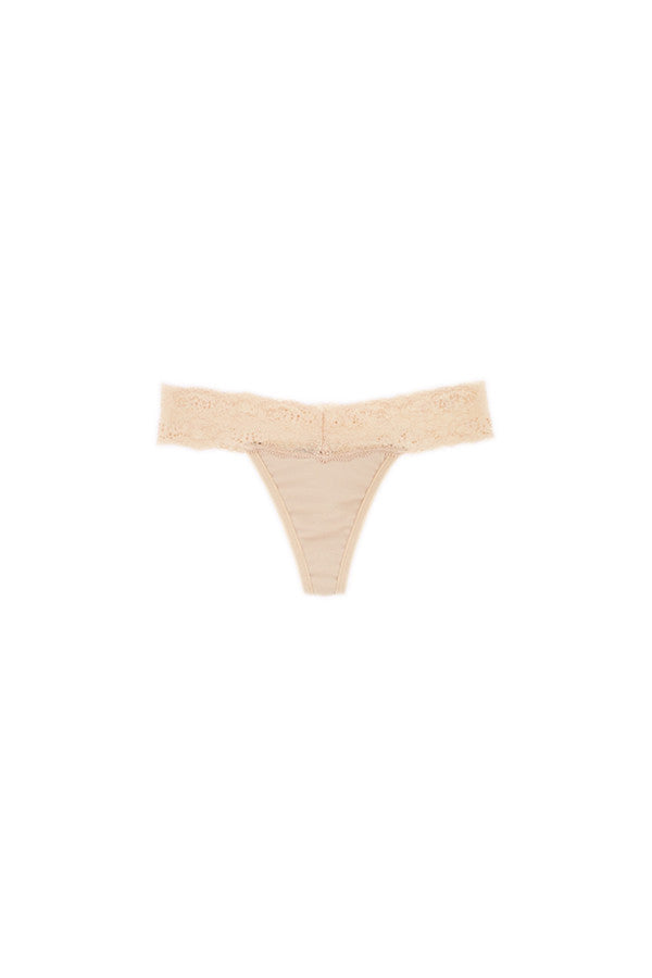 Dear Kate Ada Thong in Beige, alternate front view on a white background.