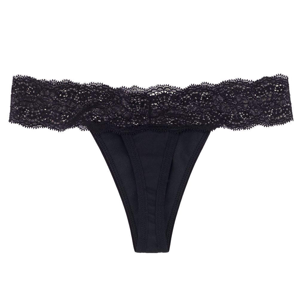 Dear Kate Ada Thong in Black, back view flat lay on a white background.