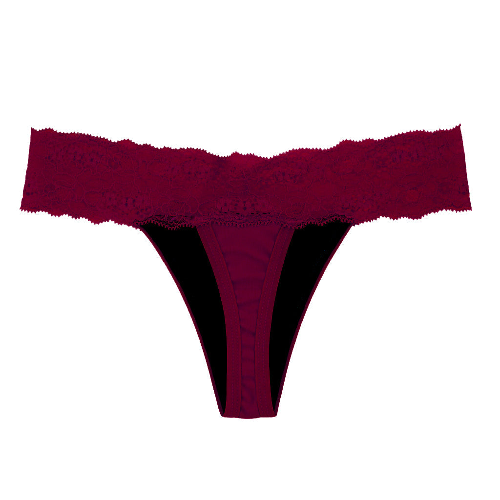 Dear Kate Ada Thong in Ruby Red, back view on a white background.