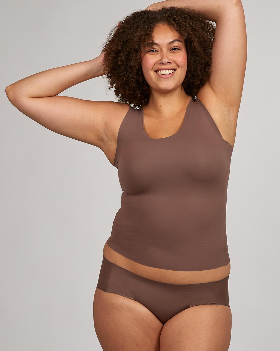The Only Bra Reversible Cami in Mocha, front view on a white background.