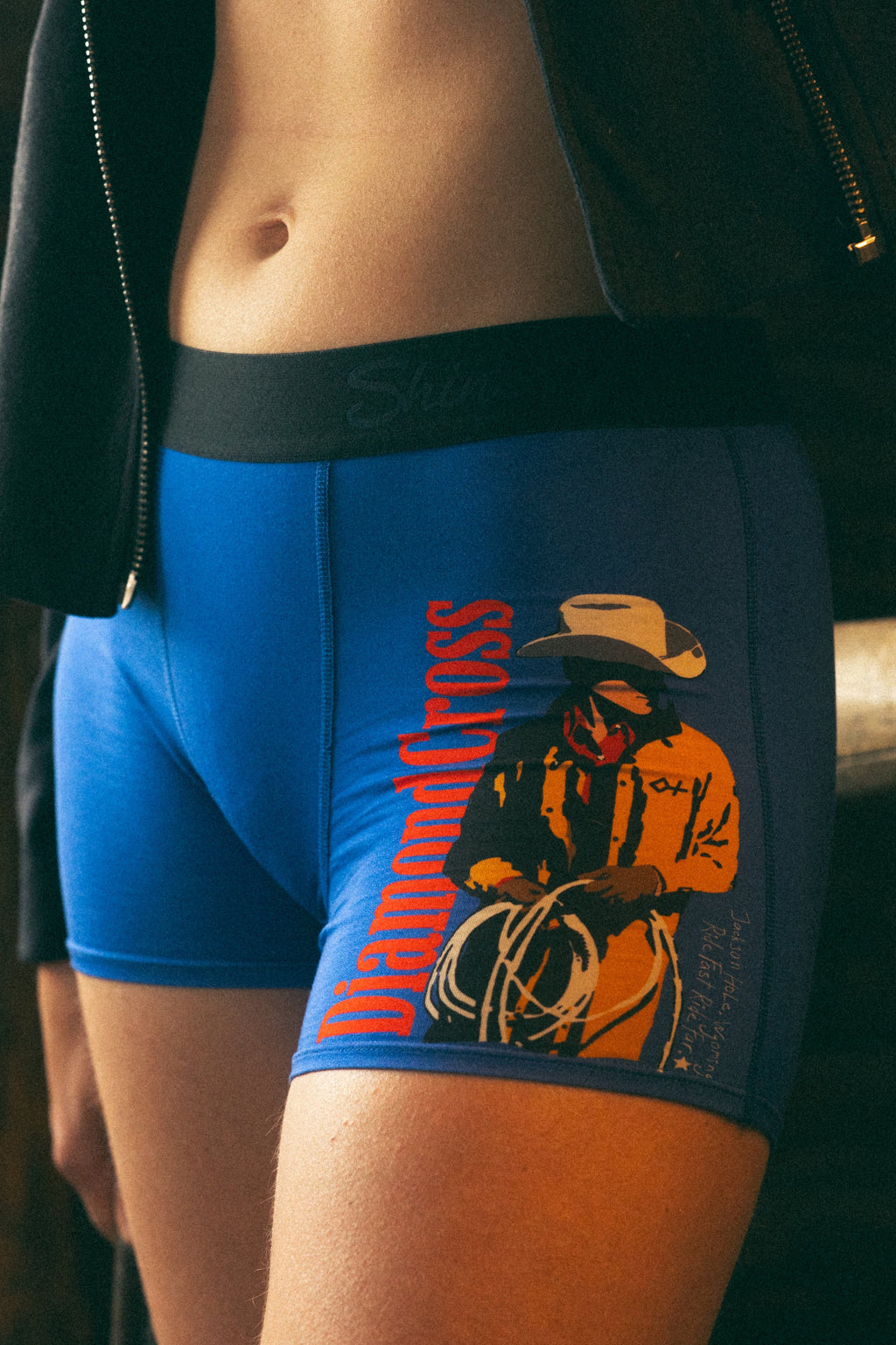 Shinesty The Jackson x Diamond Cross Ranch blue cowboy women's boxers – western collab novelty