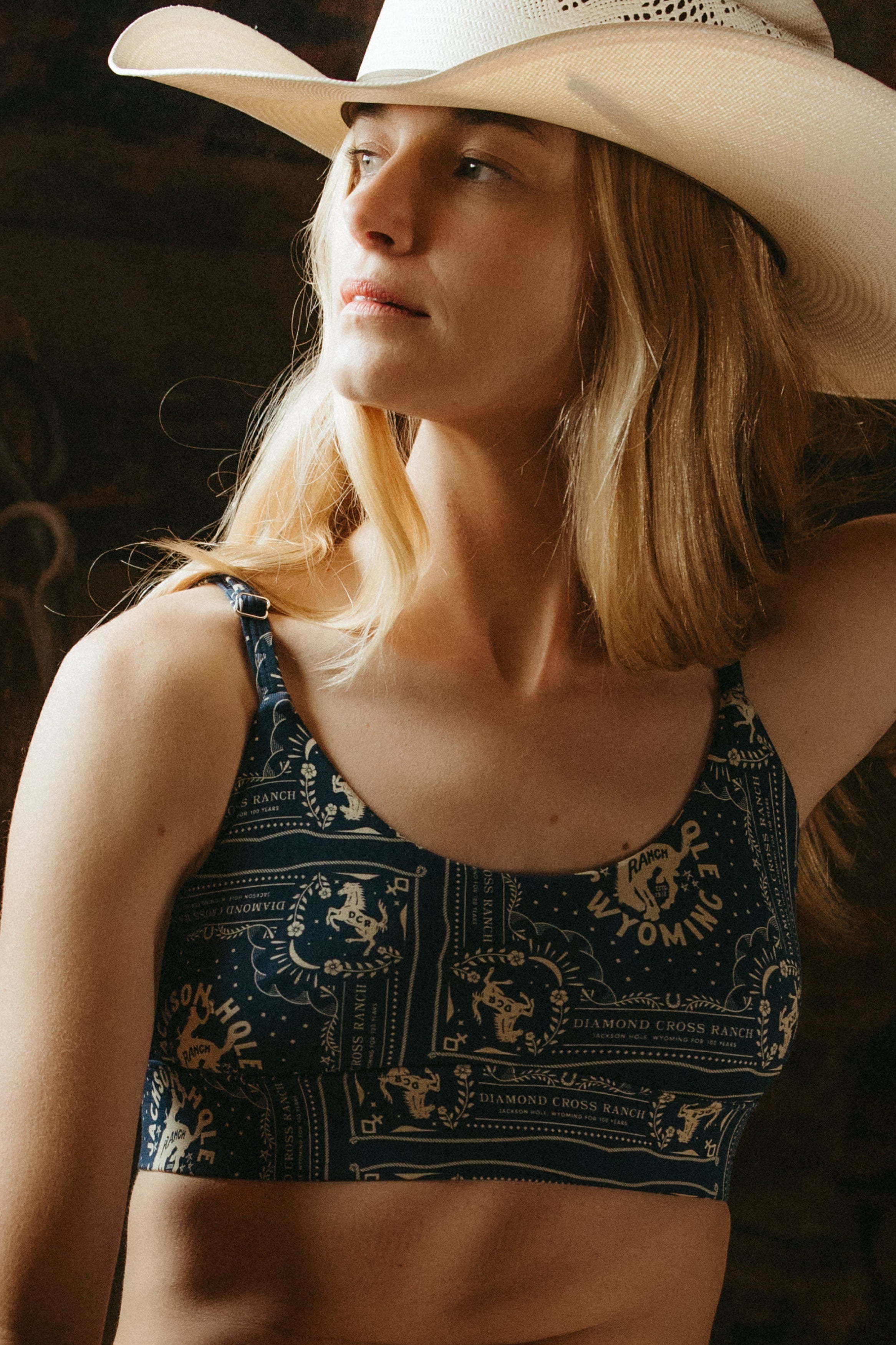 Shinesty The Wrangle Em x Diamond Cross Ranch blue bandana Boob Hammock scoop bralette