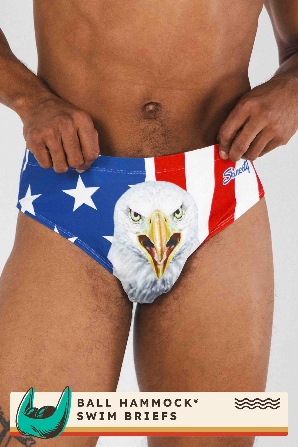 Shinesty The Mascot American flag Ball Hammock pouch swim brief – patriotic novelty swimwear