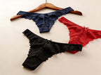 Forest Summer 3-Pack Lace High-Leg Thong Panty, alternate flat lay view on a white background.