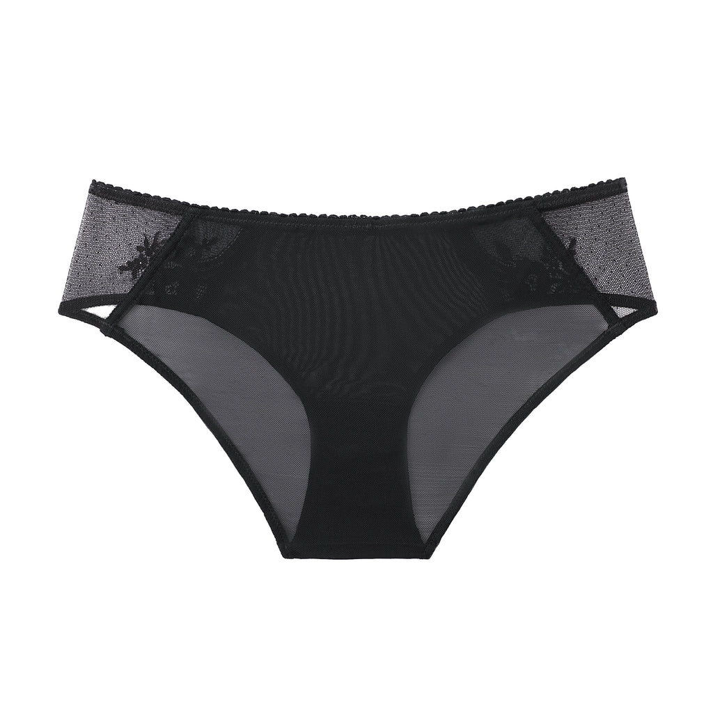 Amour d'Agnette Kim Rose Lace and Mesh Hipster Brief, front view on a white background.