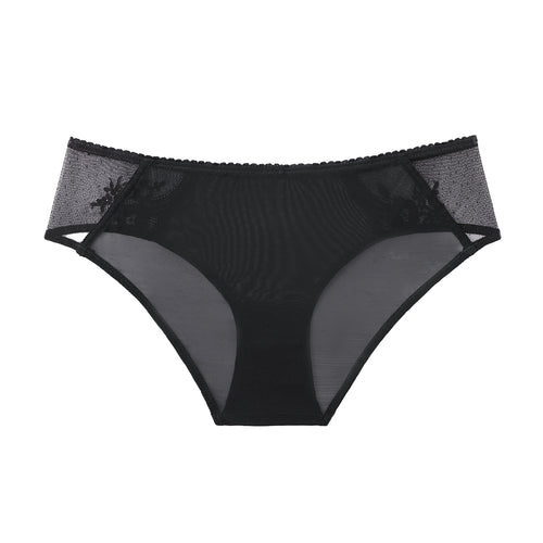 Amour d'Agnette Kim Rose Lace and Mesh Hipster Brief, front view on a white background.
