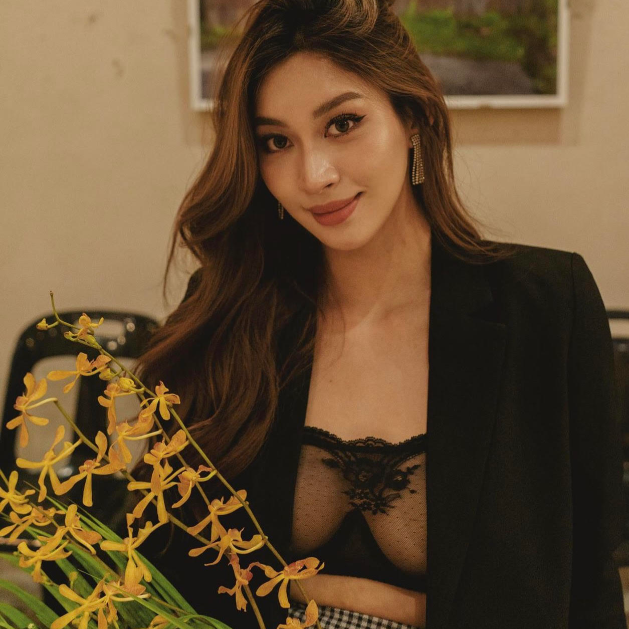Amour d'Agnette Kim High Neck Sheer Lace Bra, styled product view on a white background.