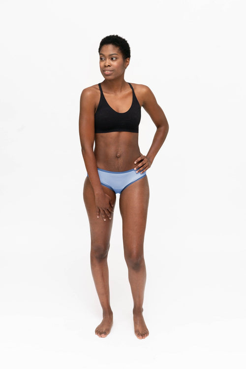 Dear Kate Hazel Hipster Mini sporty leak-resistant period underwear worn on model, front view.