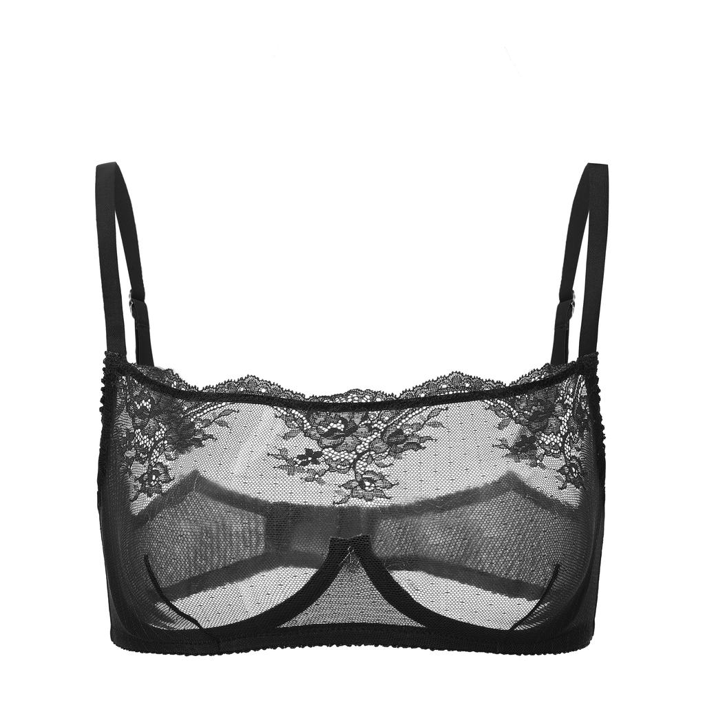 Amour d'Agnette Kim High Neck Sheer Lace Bra, front view on a white background.