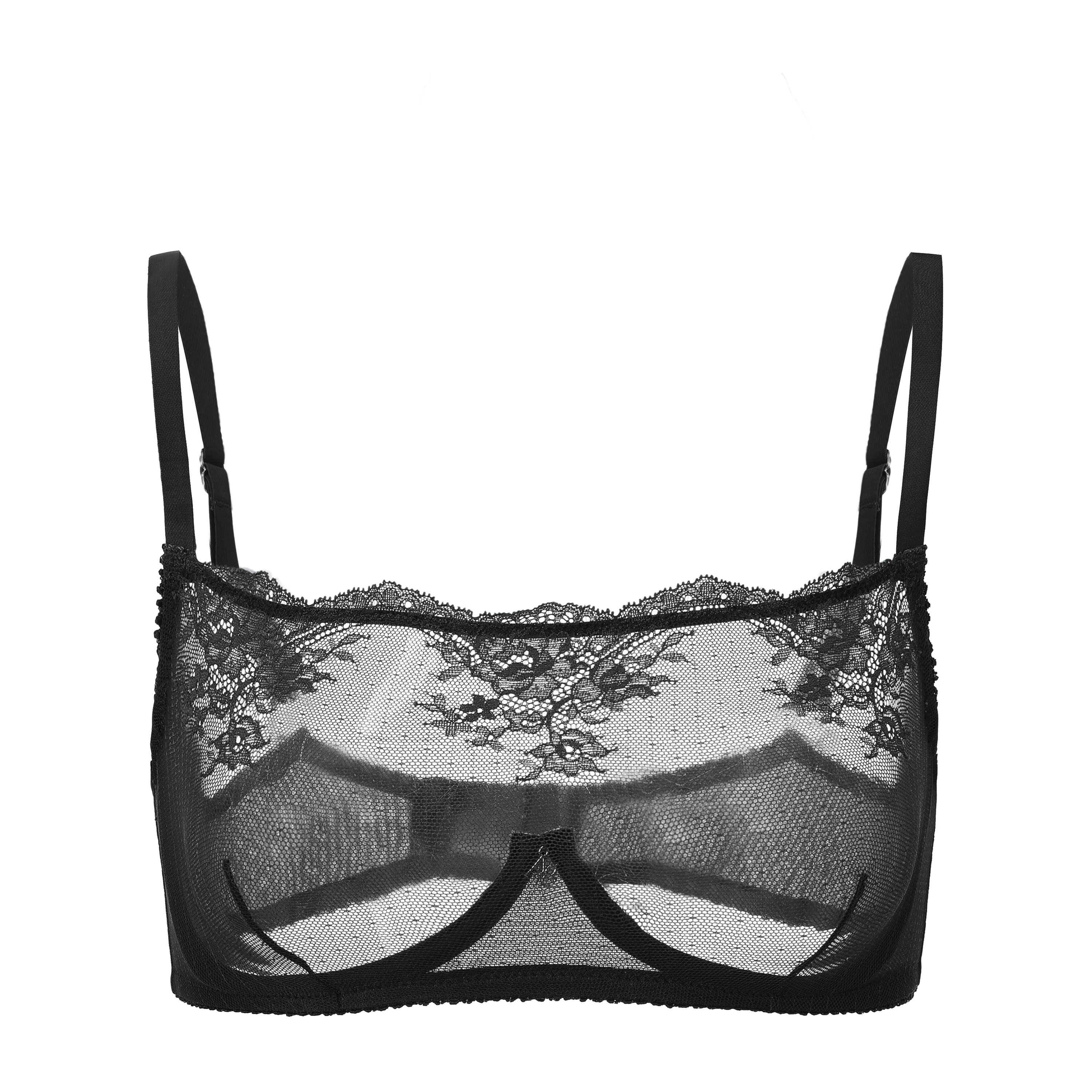Amour d'Agnette Kim High Neck Sheer Lace Bra, front view on a white background.