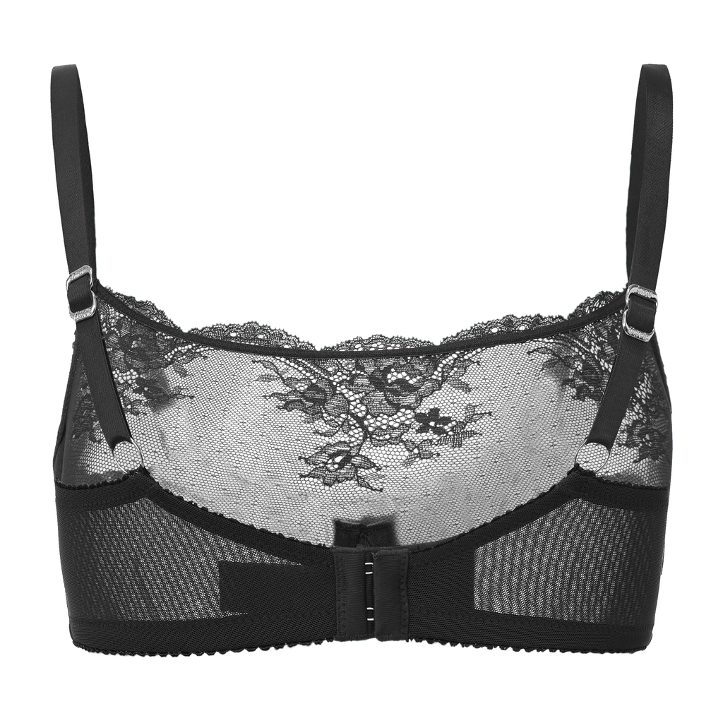 Amour d'Agnette Kim High Neck Sheer Lace Bra, alternate product view on a white background.