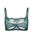Amour d'Agnette Kim High Neck Sheer Lace Bra, worn on model, alternate front view on a white background.