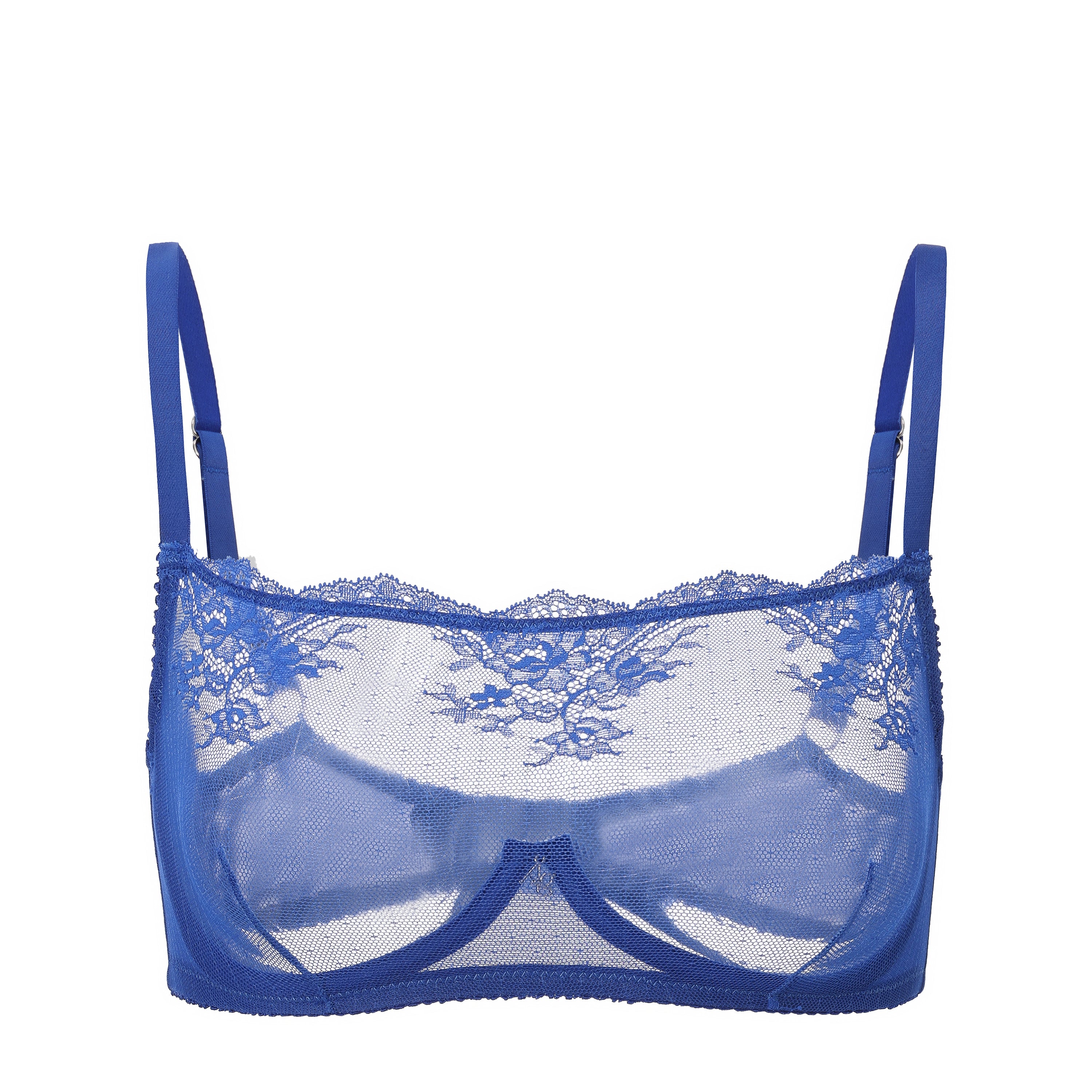 Amour d'Agnette Kim High Neck Sheer Lace Underwire Bra, front view on a white background.
