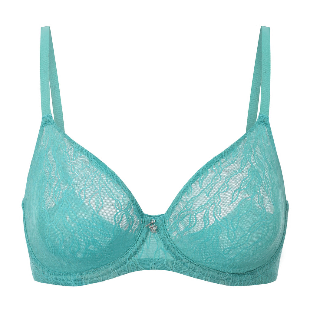 Amour d'Agnette Julie Molded Lace and Mesh T-Shirt Bra, front view on a white background.