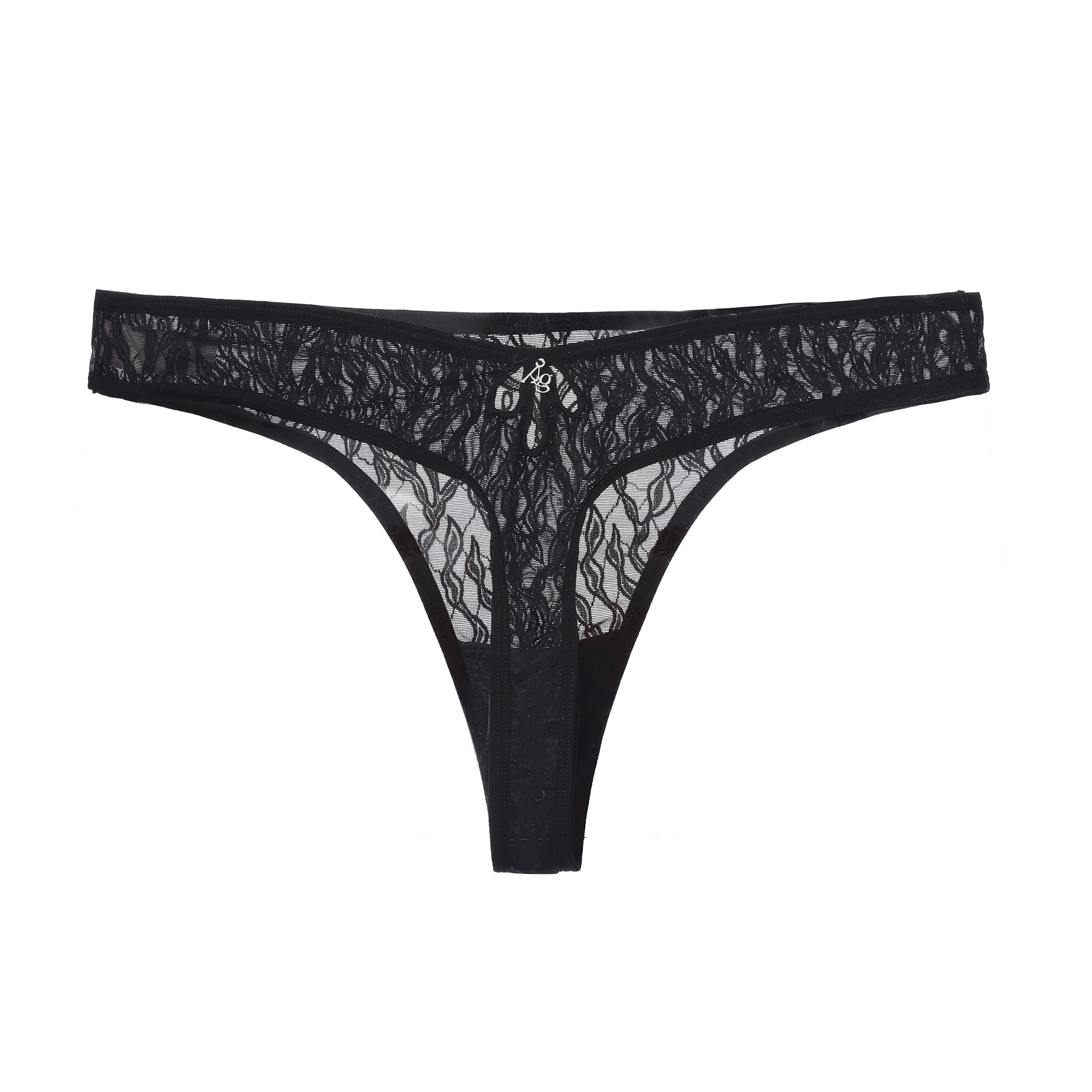 Amour d'Agnette Julie Everyday Lace Thong, alternate worn on model view on a white background.