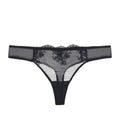 Amour d'Agnette Kim Floral Embroidered Thong on jelly fabric, front view on a white background.