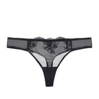 Amour d'Agnette Kim Floral Embroidered Thong on jelly fabric, front view on a white background.