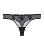 Amour d'Agnette Kim Floral Embroidered Thong on jelly fabric, back view on a white background.
