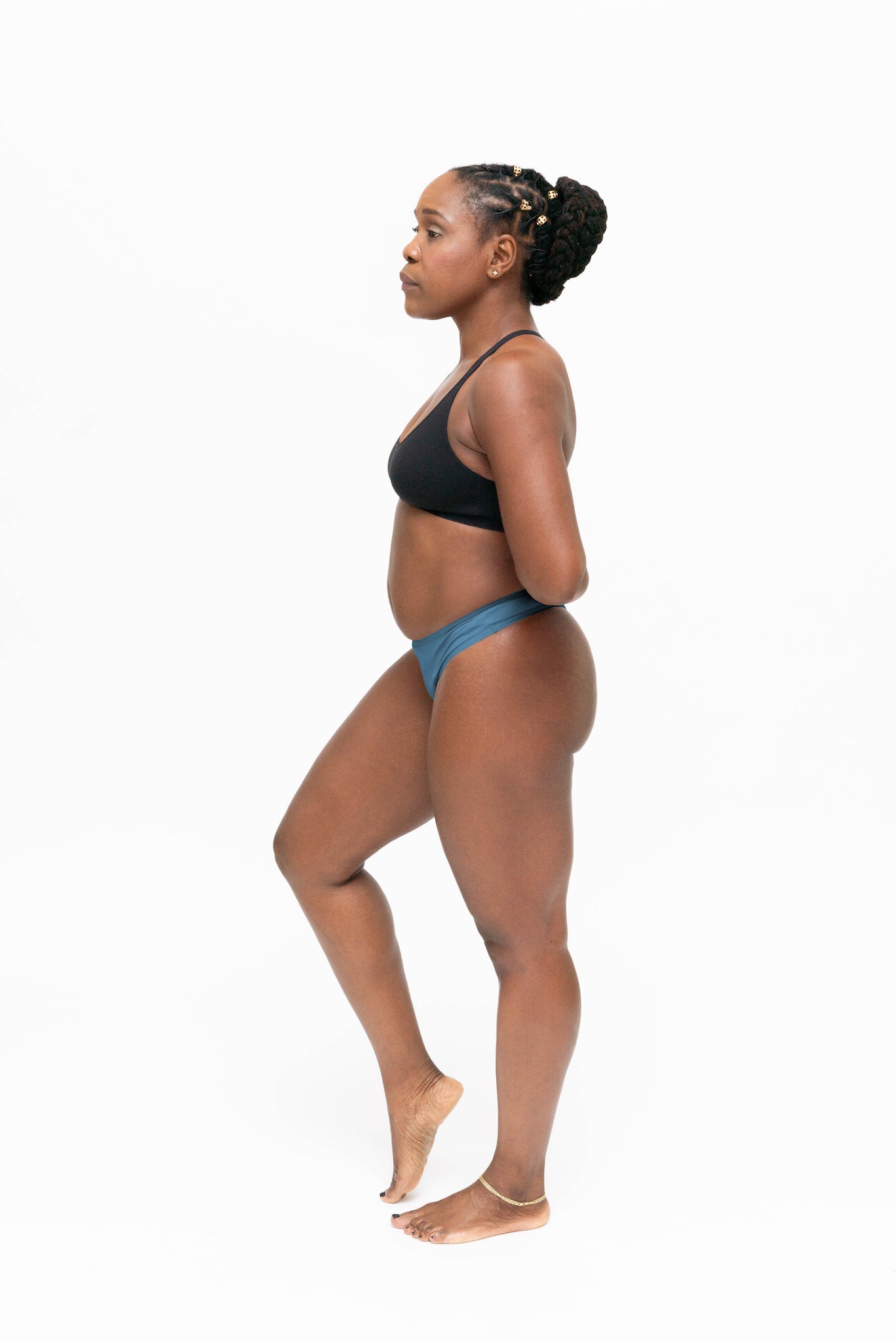 Dear Kate Nellie Thong in Dusty Teal, front view on a white background.