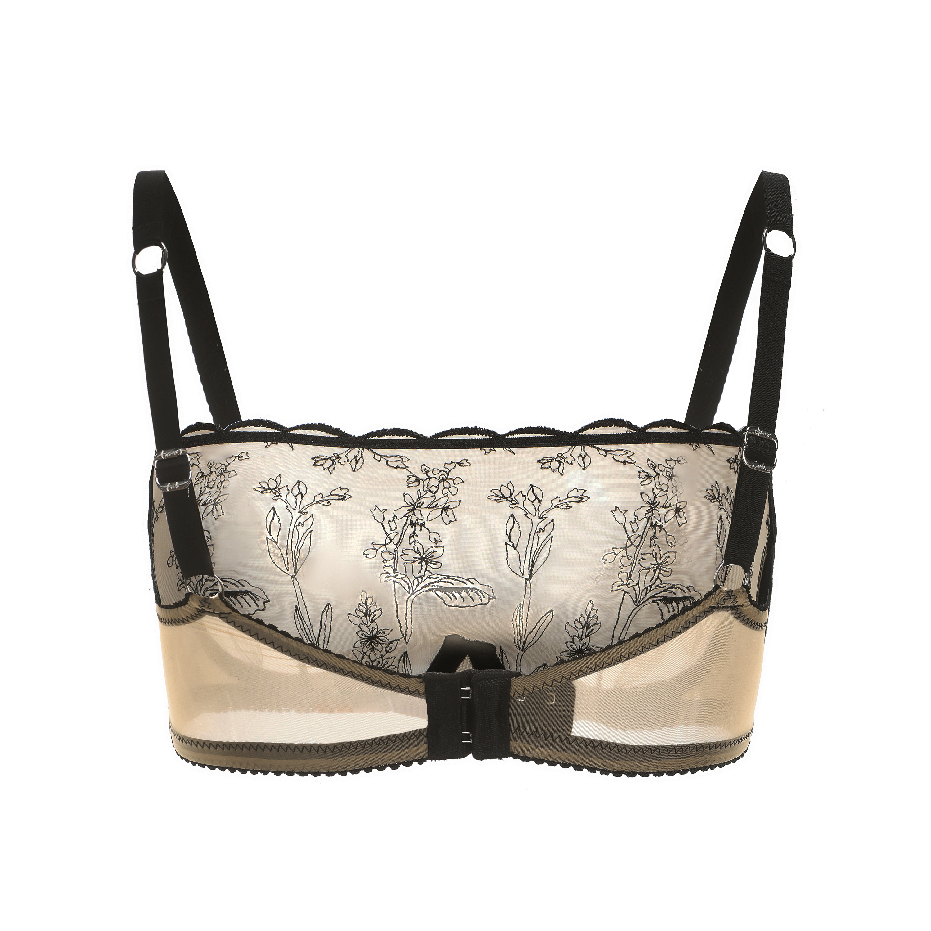Amour d'Agnette Kim High Neck Floral Embroidered Bra on jelly fabric, back view on a white background.