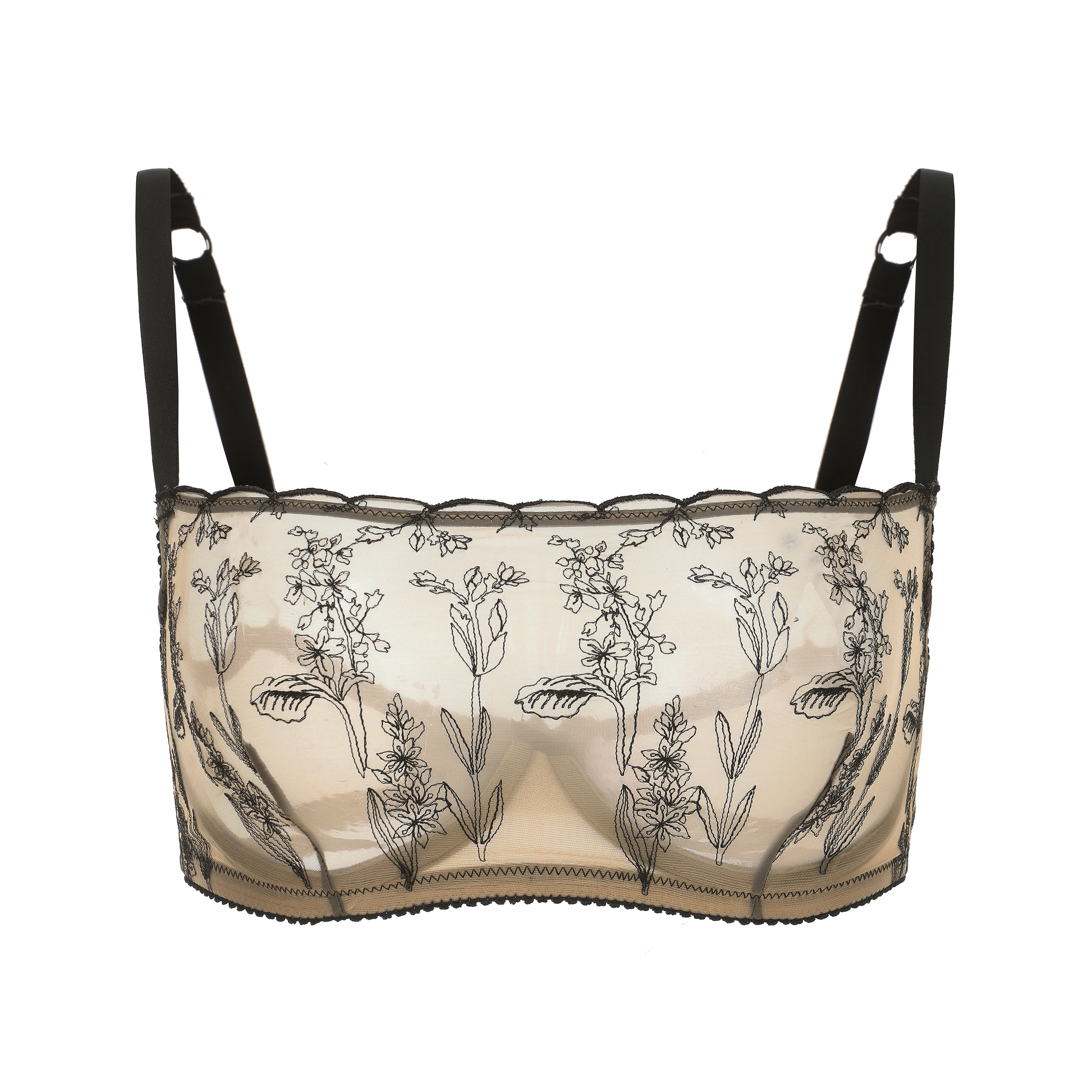 Amour d'Agnette Kim High Neck Floral Embroidered Bra on jelly fabric, front view on a white background.