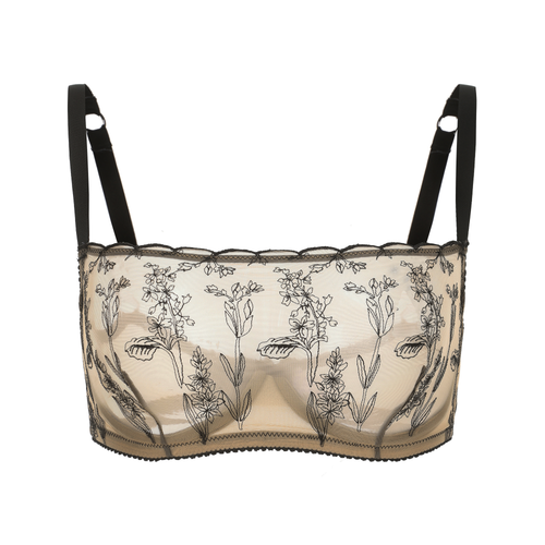 Amour d'Agnette Kim High Neck Floral Embroidered Bra on jelly fabric, front view on a white background.
