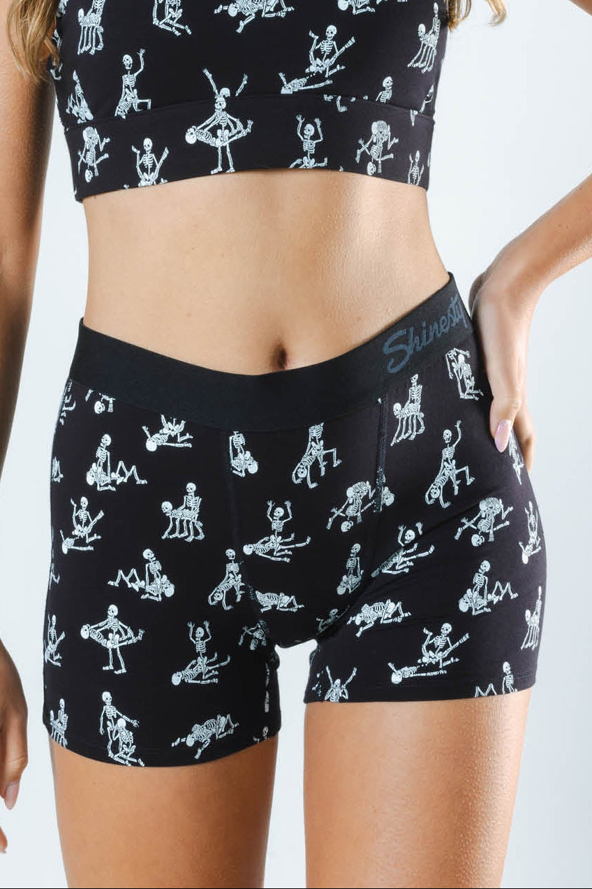 Shinesty The Bare Back Bones glow-in-the-dark skeleton women's boxers – Halloween novelty