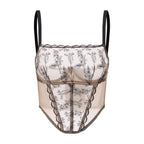 Amour d'Agnette Kim High-Neck Embroidery Bustier on jelly fabric, worn on model on a white background.
