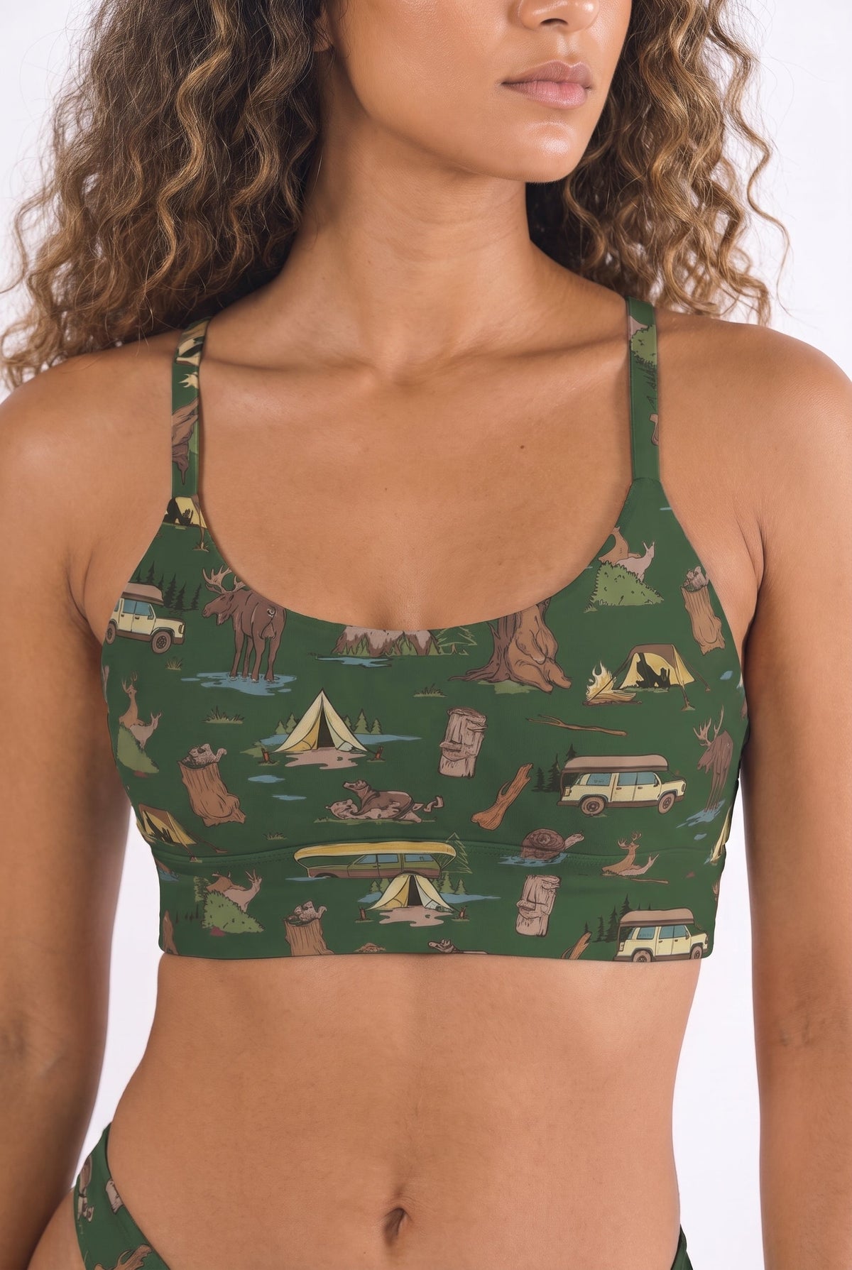 Shinesty The Really Happy Camper Camping Scoop Bralette – women's bold camping print scoop bralette