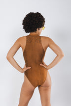 Shinesty The Reverse Chaps western faux leather zip-up one piece swimsuit – bold novelty