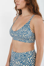 Shinesty The Rio Grande abstract navy line Boob Hammock plunge bralette – modern art novelty