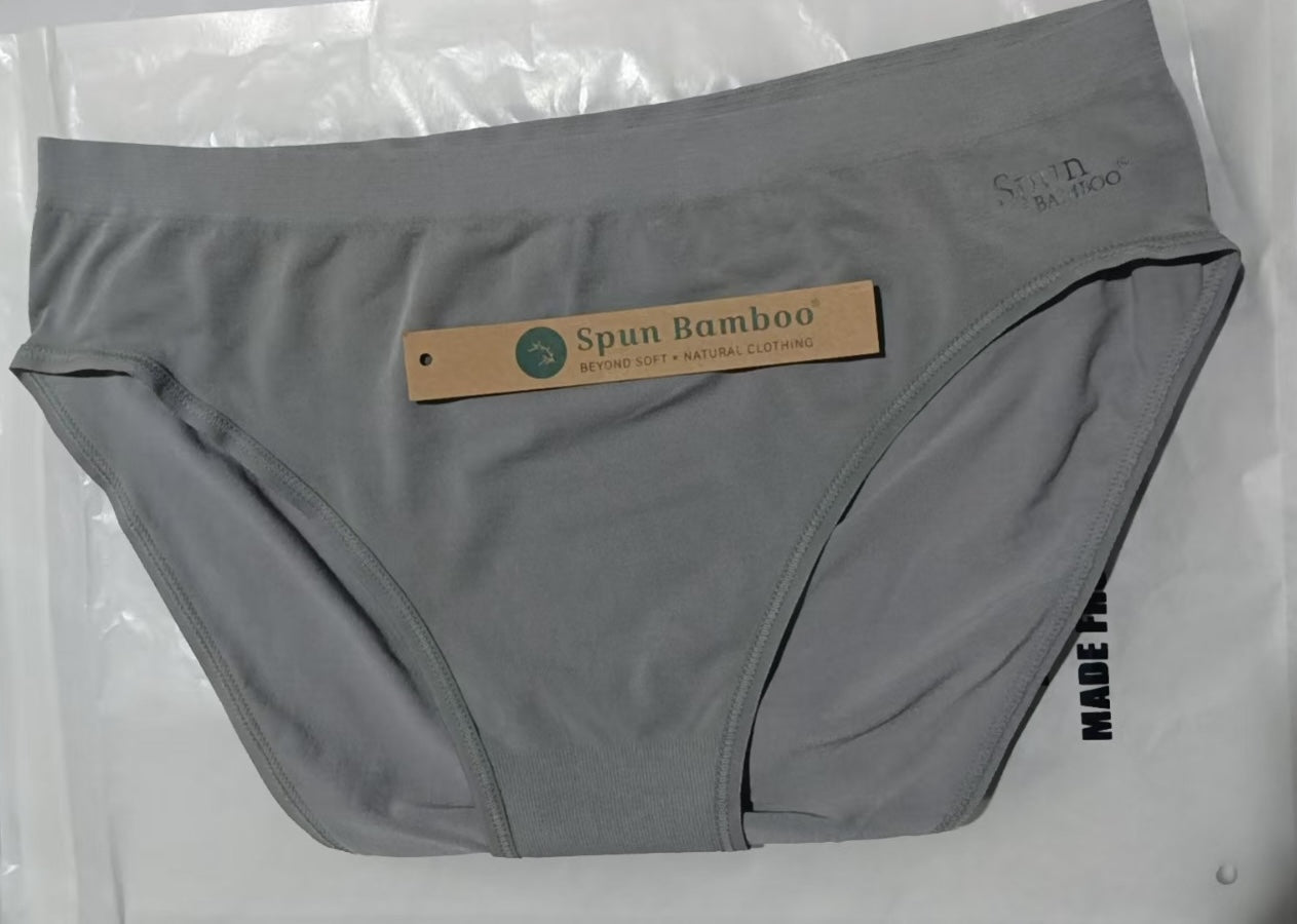 Spun Bamboo PantyBoo Women's High Leg Brief worn on model, back view on a white background.