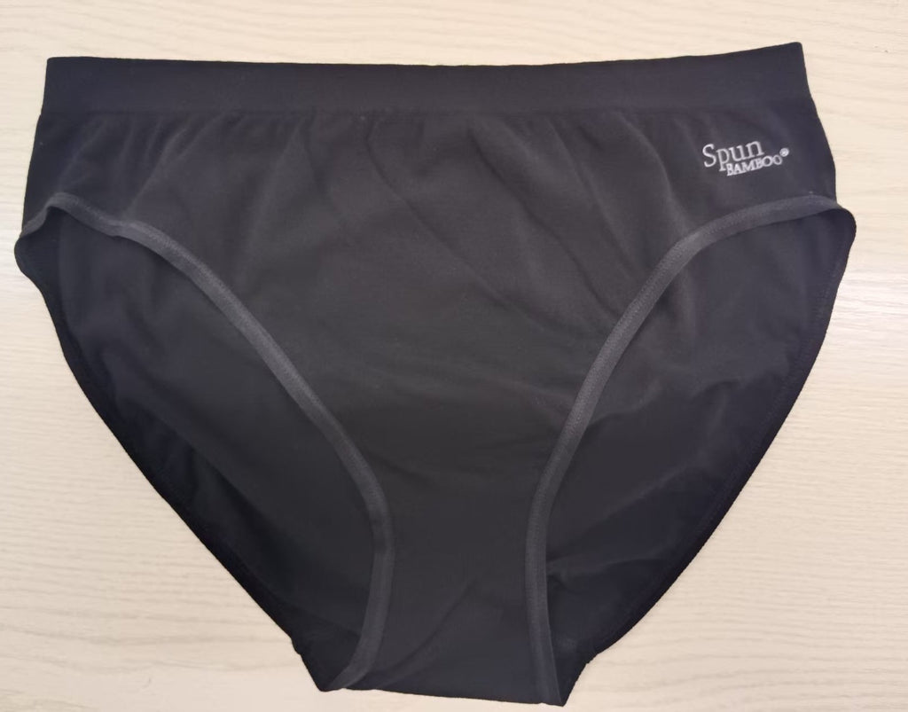 Spun Bamboo PantyBoo Women's High Leg Brief worn on model, side view on a white background.