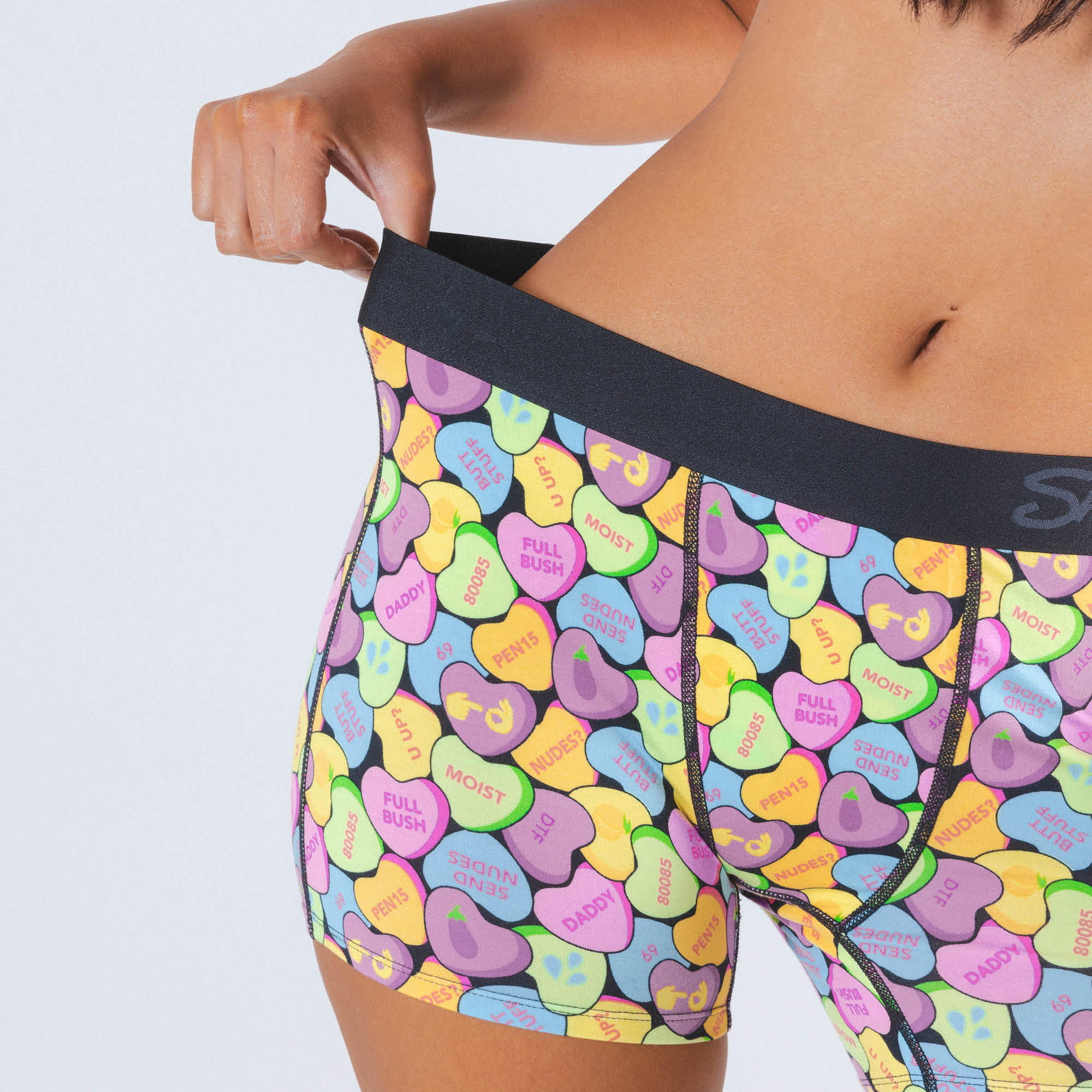 Shinesty The Candy Crush candy hearts women's boxers – funny Valentine's novelty underwear