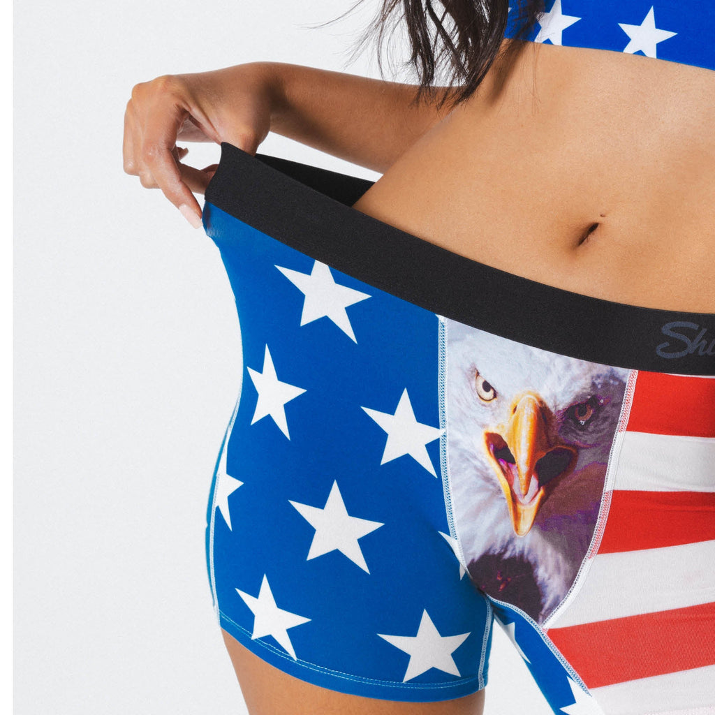 Shinesty The Mascot American flag women's boxers – funny patriotic novelty lounge underwear