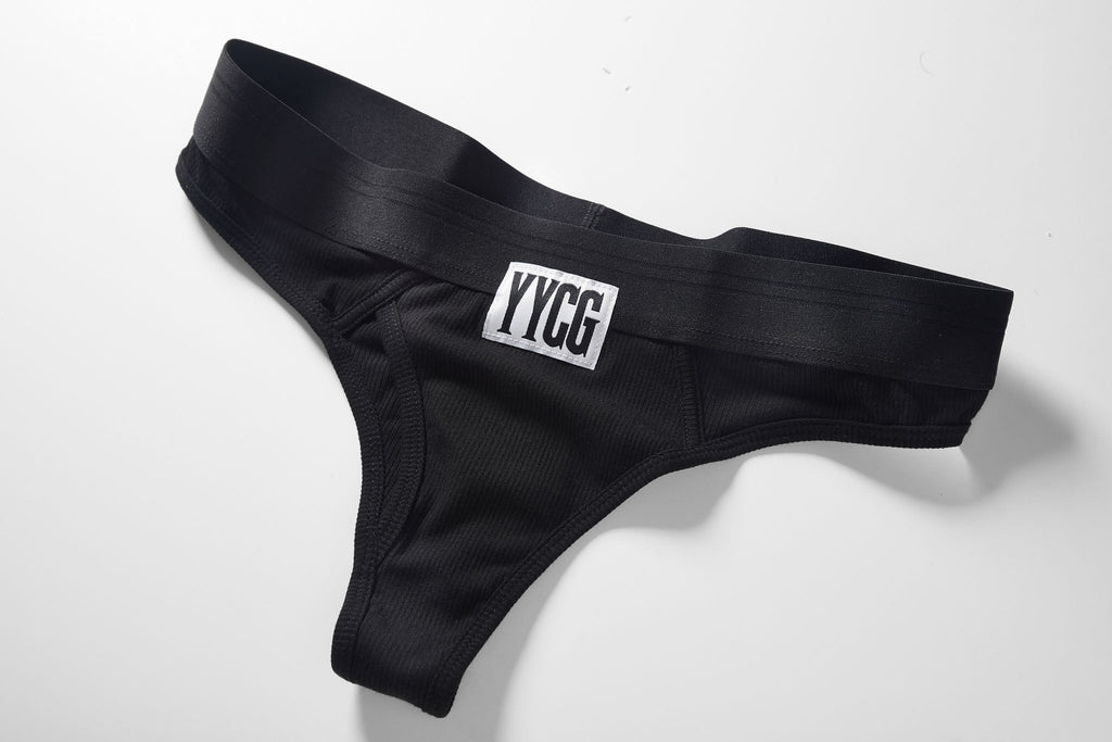 YYCG women's ribbed thong in white black gray – breathable rayon stretch underwear