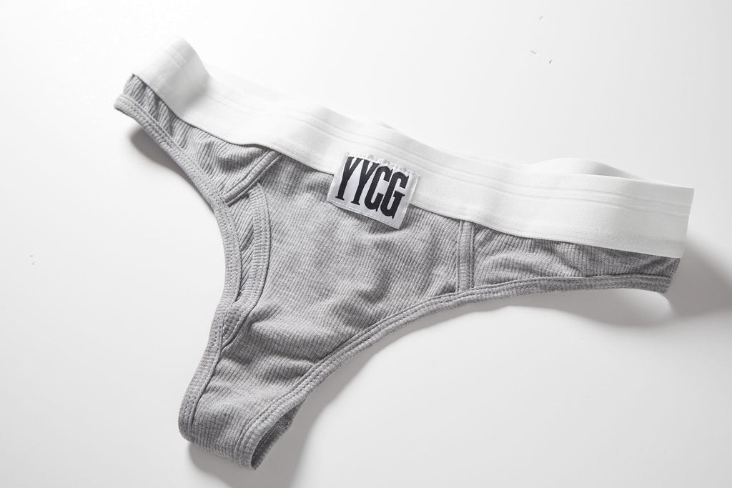 YYCG women's ribbed thong in black white gray – soft rayon minimal coverage underwear