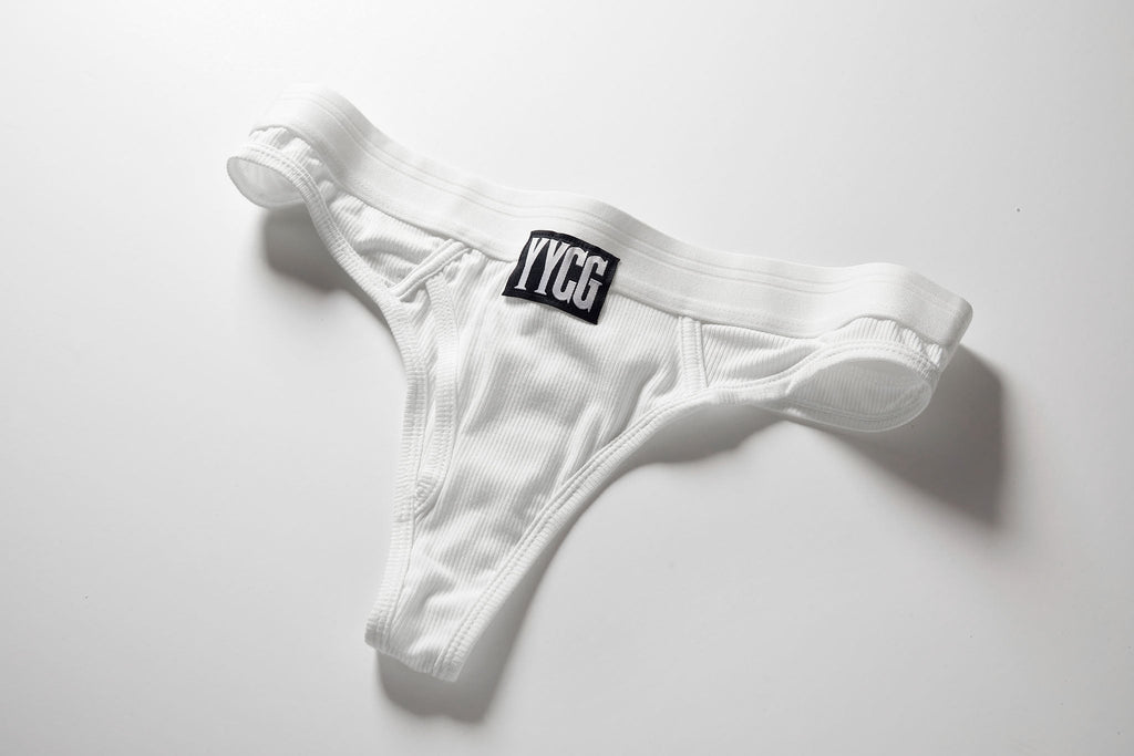 YYCG women's ribbed thong in white black gray – breathable rayon stretch underwear