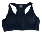 Spun Bamboo Women's Padded Sports Bra in Black, front view on a white background.