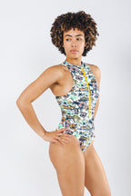 Shinesty The Come Monday x Margaritaville zip-up one piece swimsuit – tropical collab swimwear