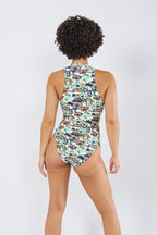 Shinesty The Come Monday x Margaritaville zip-up one piece swimsuit – tropical collab swimwear