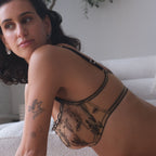 Amour d'Agnette Kim High Neck Floral Embroidered Bra, worn on model, alternate front view.