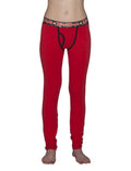 Ginch Gonch leggings long johns red color stretchable cotton worn with by a model with a white background.