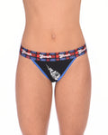 Ginch Gonch I Love London Women's Thong, black with Big Ben London Bridge print, anti muffin-top waistband, 4-way stretch cotton thong worn by model.