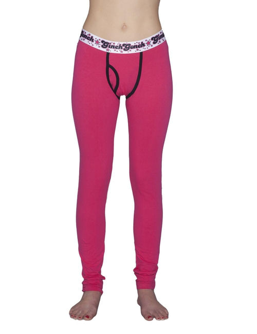 Ginch Gonch leggings pink color stretchable cotton worn by a model with a white background.